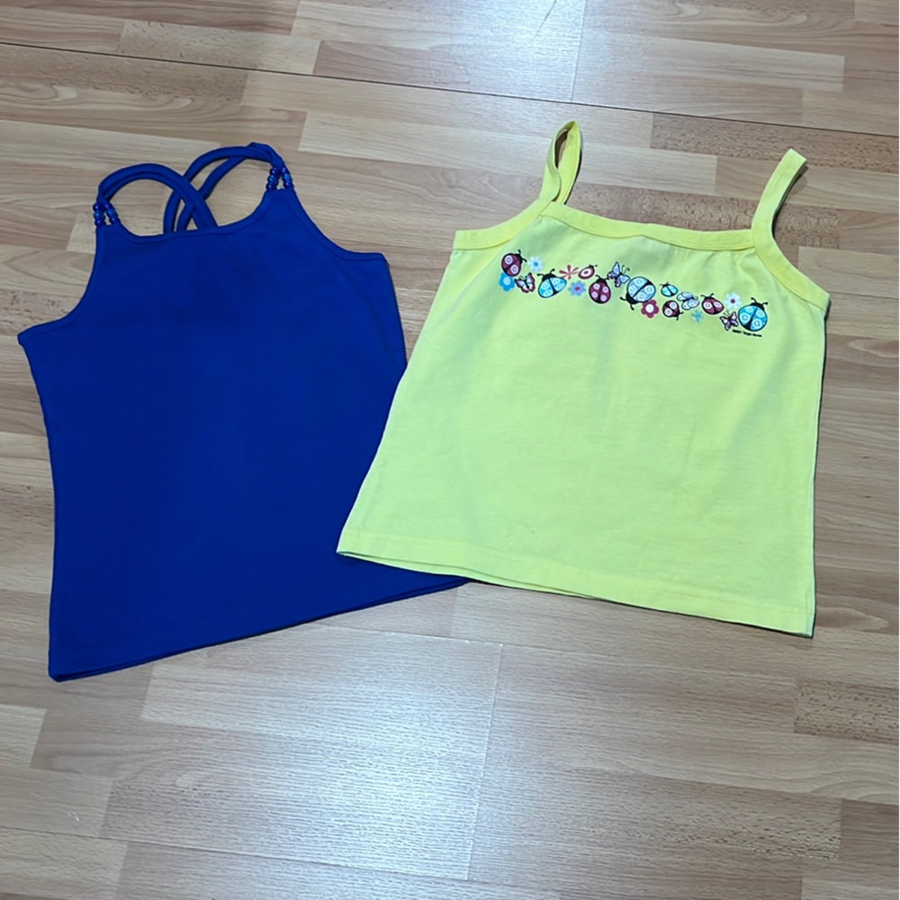 Girls Junior 100% Cotton Blue and Yellow Tank Tops with Embroidery (Sz.14/16)